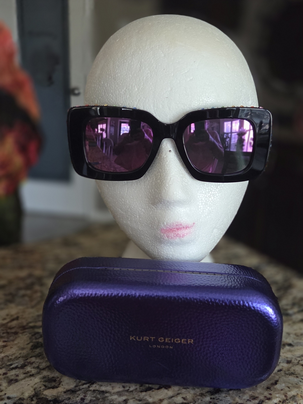 Kurt Geiger Black Frame Sunglasses with Purple Lenses